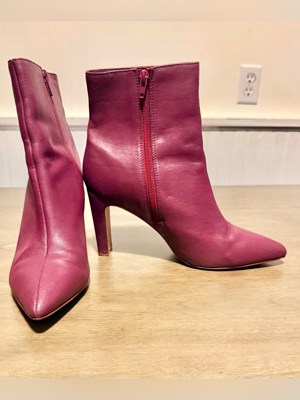 Chinese Laundry Burgundy Pointed-Toe Ankle Booties with Side Zipper